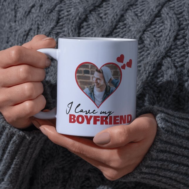 Personalisiert I Liebe Mein Freund Herz Foto Kaffeetasse (Personalized I Love My Boyfriend Heart Photo Coffee Mug by Ricaso. Change photograph, great gift )
