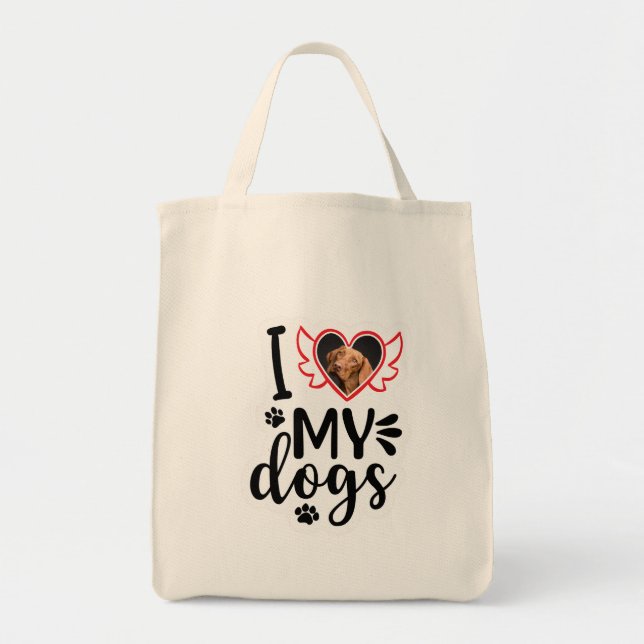 Personalisiert I Liebe Mein Hund Foto T - Shirt Tragetasche (Vorne)