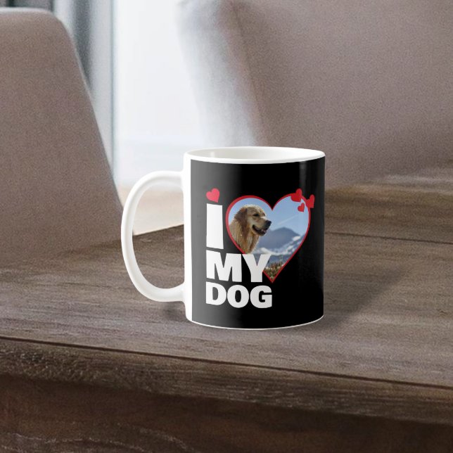Personalisiert I Liebe Mein Hund Herz Foto Kaffeetasse (Personalized I Love My Dog Heart Photo Coffee Mug by Ricaso. Add your own pet photograph to the mug)