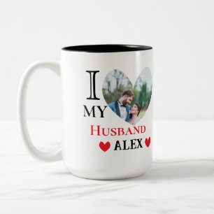 Personalisiert I Liebe Mein Husband Herz Foto Zweifarbige Tasse