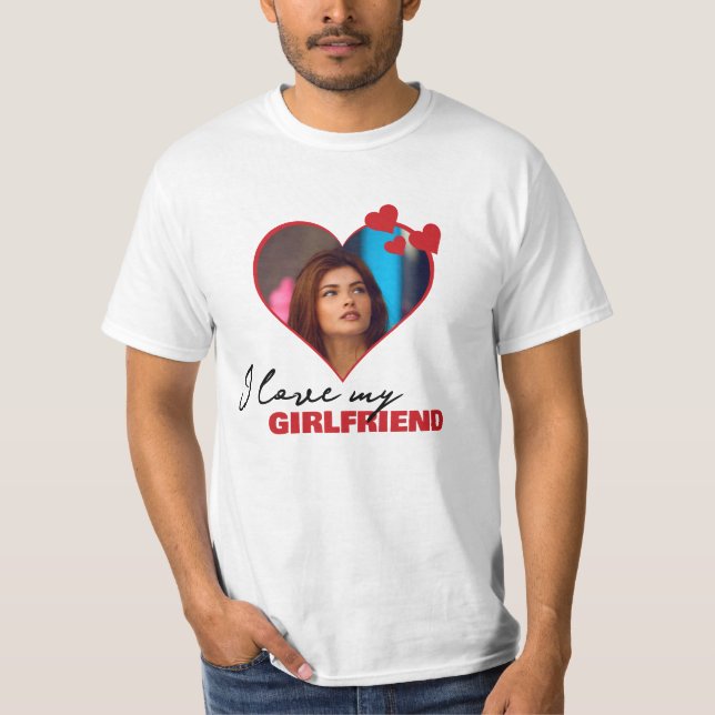 Personalisiert I Liebe My Girlfriend Herz Foto T-Shirt (Vorderseite)