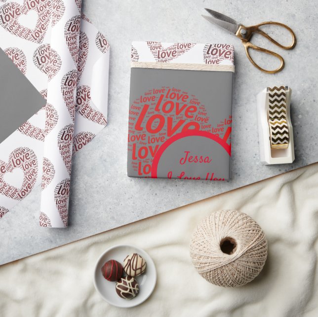 Personalisiert I Liebe You Red Heart Geschenkpapier (Kunsthandwerk)