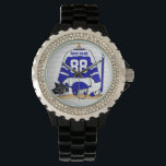 Personalisiert Ice Hockey Jersey Armbanduhr<br><div class="desc">Wir können dieses Design in jeder Farbkombination erstellen, kontaktieren Sie uns einfach über den Shop-Link. Personalisiertes Eishockey Jersey in blau weiß hängt in einem Umkleideraum mit Helm, Skaten und Hockey-Stick Kann voll personalisiert sein mit der Anzahl und dem Namen Ihrer Wahl, um ein tolles Geschenk für jeden Eishockey-Fan oder Spieler...</div>