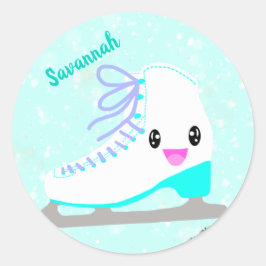 Personalisiert Ice Skaten Blue Kawaii Abbildung Sk Runder Aufkleber