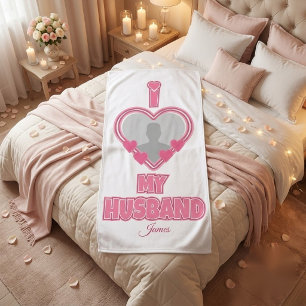 Personalisiert Ich Liebe Meinen Mann – Foto & Name Badehandtuch
