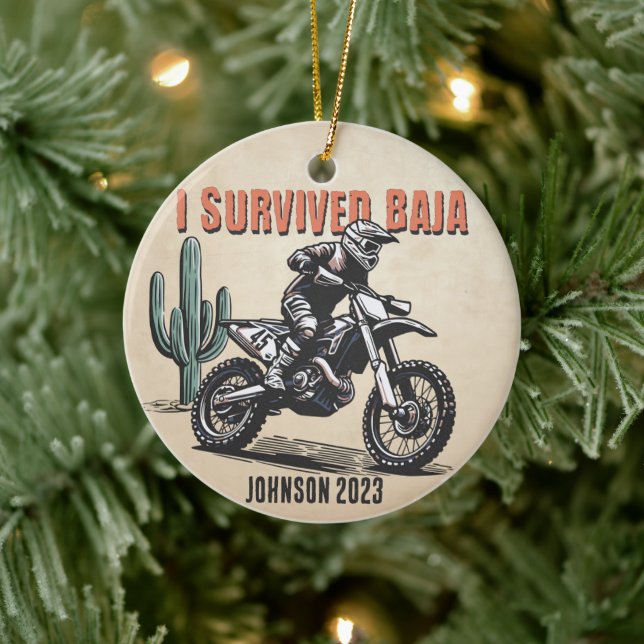Personalisiert - Ich überlebte Baja Wüste Motocros Keramik Ornament (Baum)