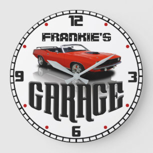 Personalisiert IHRE NAMENSauto-Garage plymouths Große Wanduhr