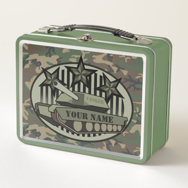 Personalisiert Ihren Namen Tanker Camouflage Metall Brotdose (Vorderseite)