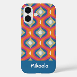 Personalisiert Ikat Series Ogee Orange Blue iPhone 16 Hülle