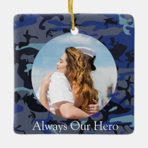 Personalisiert immer mein Held Navy Camouflage Fot Keramikornament