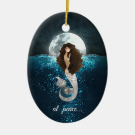 Personalisiert in Peace Mermaid, Vollmond Weihnach Keramik Ornament
