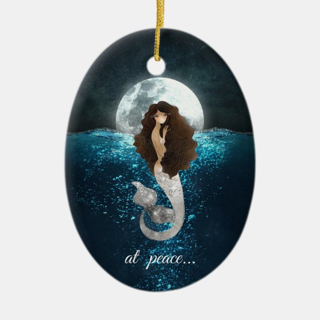 Personalisiert in Peace Mermaid, Vollmond Weihnach Keramik Ornament (Vorne)