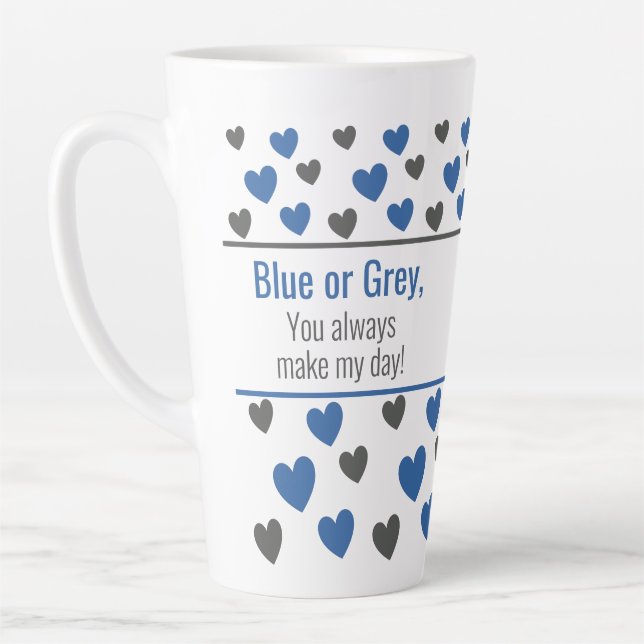 Personalisiert inspirierende blaue und graue Herze Milchtasse (Links)