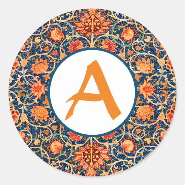 PERSONALISIERT INTIAL William Morris ROUND STICKER (Vorderseite)