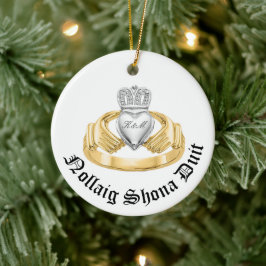 Personalisiert Irish Claddagh - Nollaig Shona Duit Keramik Ornament