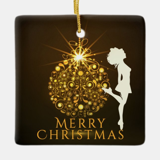 Personalisiert Irish Dance Golden Christmas Keramikornament (Vorderseite)