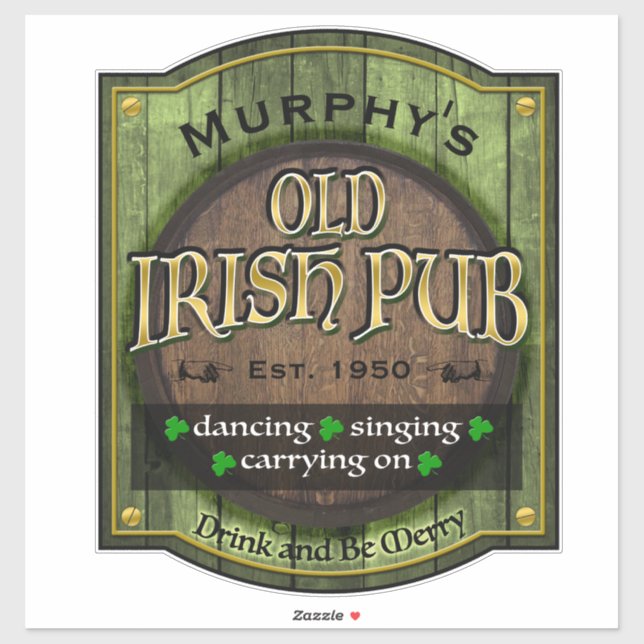 Personalisiert, Irish Pub Sign Aufkleber (Blatt)
