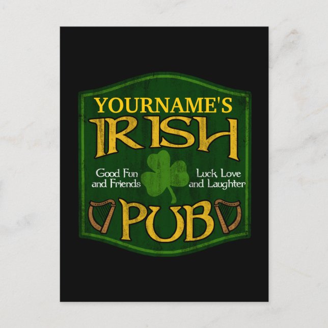 Personalisiert Irish Pub Sign Postkarte (Vorderseite)