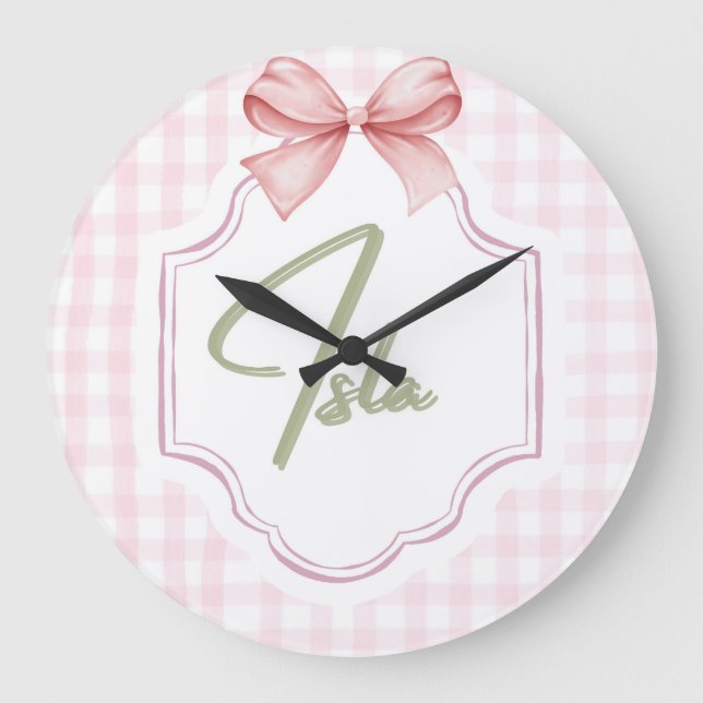 Personalisiert Isla Baby Girl Kinderzimmer Bow&Gin Große Wanduhr (Vorderseite)