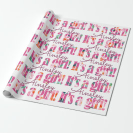 Personalisiert ist es ein Mädchen-magentaroter Geschenkpapier