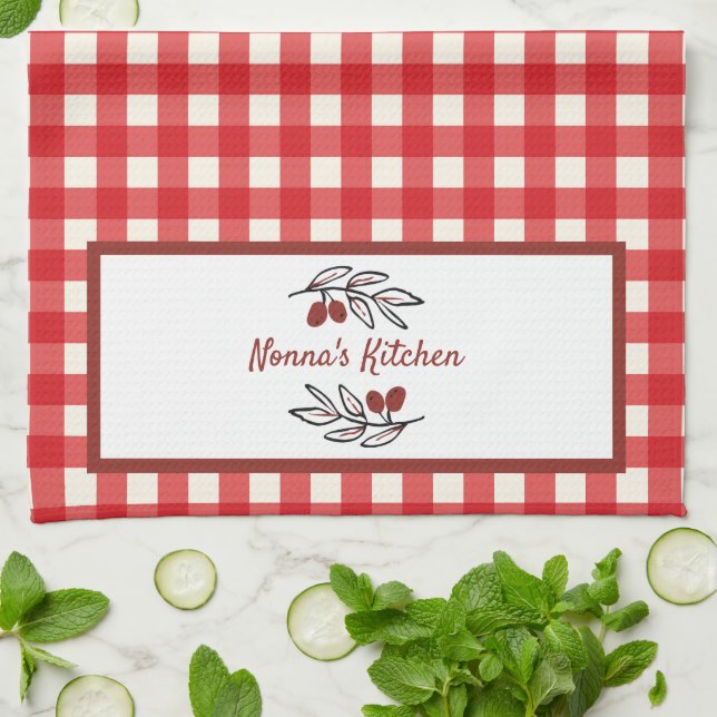 Personalisiert Italienisch Red Gingham Cooking Geschirrtuch (Gefaltet)