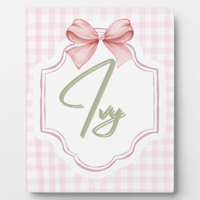 Personalisiert Ivy Baby Girl Kinderzimmer Bow&Ging Fotoplatte (Vorderseite)