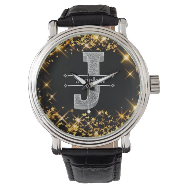 Personalisiert J Initial Silver Monogram - Ihr Nam Armbanduhr (Vorderseite)