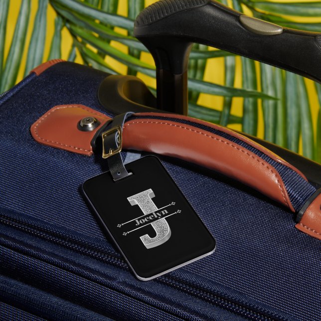Personalisiert J Initial Silver Monogram - Ihr Nam Gepäckanhänger (Vorderseite Insitu 1)