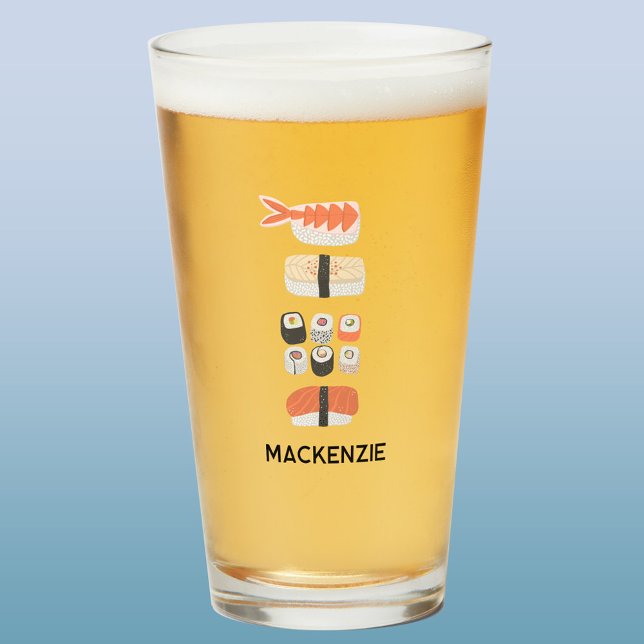 Personalisiert Japanisch Sushi Nigiri Maki Roll Glas (Personalized custom name sushi art beer glass)