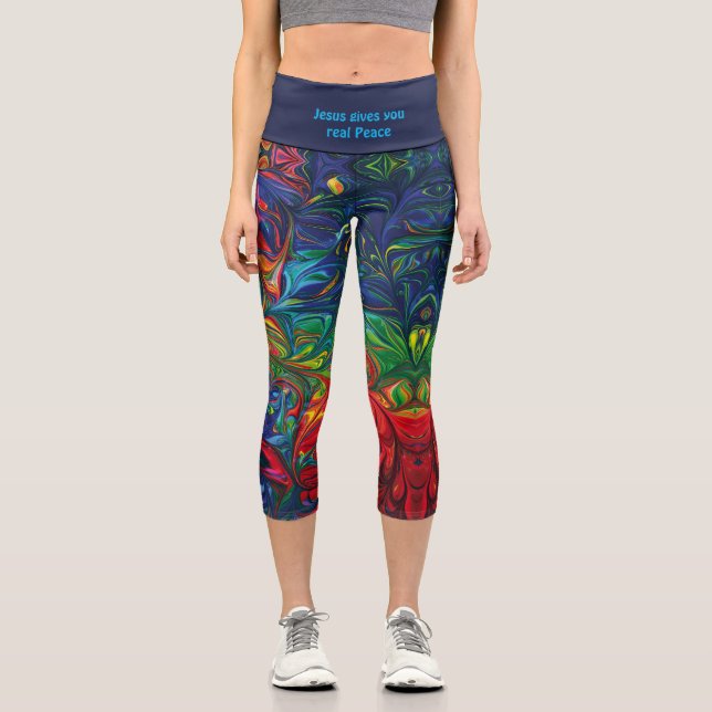 Personalisiert | JESUS REAL PEACE | Abstrakte Prin Capri Leggings (Vorderseite)