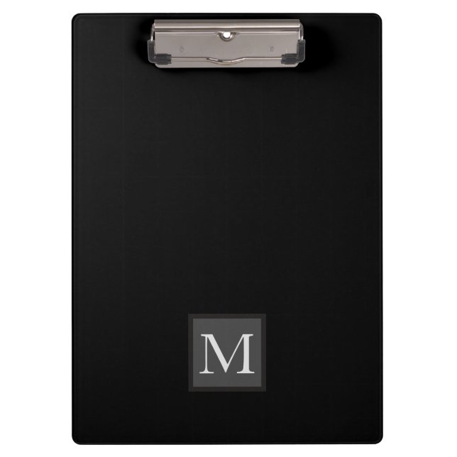 Personalisiert Jet Black Monogram Geschenke für ih Klemmbrett (Vorderseite)