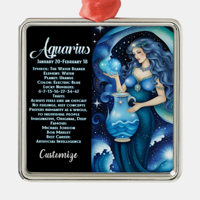 Personalisiert Jewel Galaxy Zodiac Aquarius Ornament Aus Metall (Vorne)