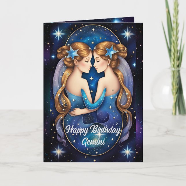 Personalisiert Jewel Galaxy Zodiac Gemini Karte (Vorderseite)