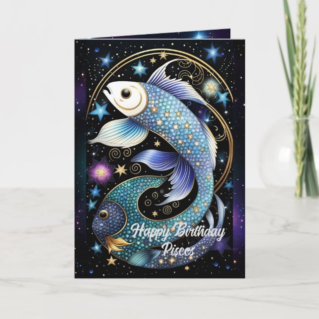 Personalisiert Jewel Galaxy Zodiac Pisces Karte (Vorderseite)