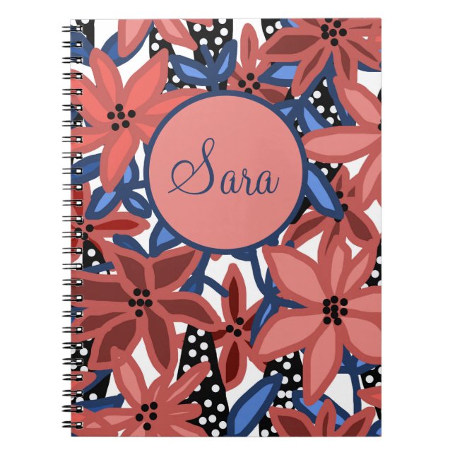Personalisiert Journal Red Floral Tropical Design Notizblock (Vorderseite)