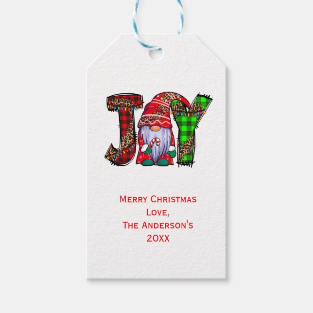 Personalisiert Joy Gnomes Frohe Weihnachten Geschenkanhänger (Vorderseite)