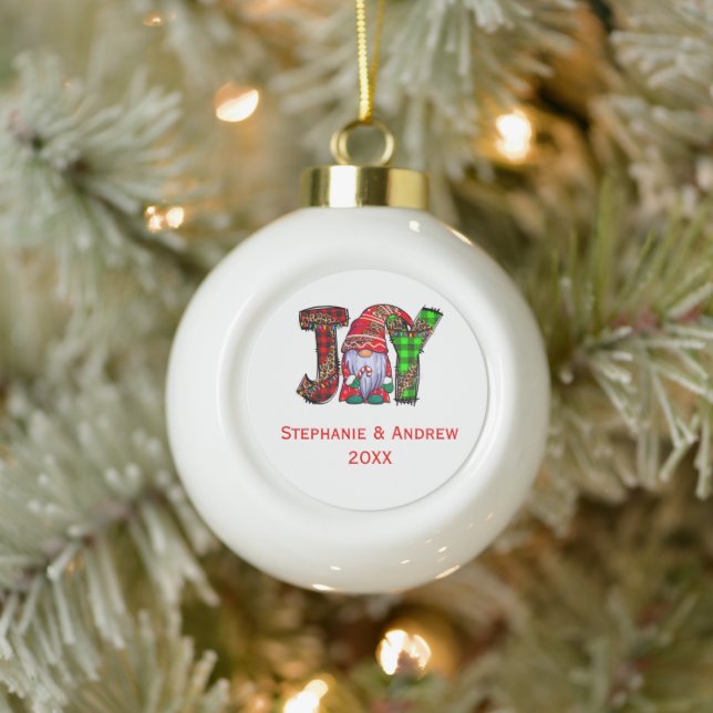 Personalisiert Joy Gnomes Frohe Weihnachten Keramik Kugel-Ornament (Baum)