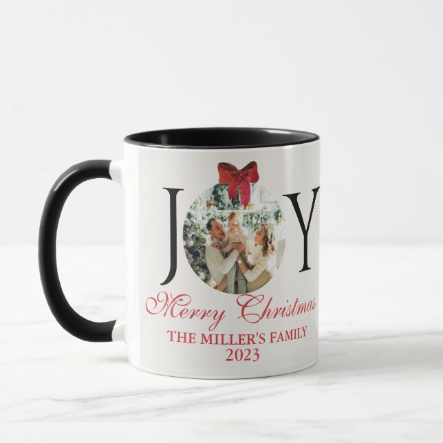 PERSONALISIERT JOY MERRY CHRISTMAS FOTO Kaffee Tasse (Links)