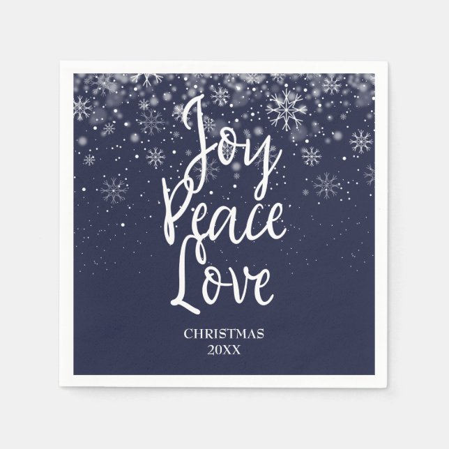 Personalisiert Joy Peace Liebe Navy Blue White Serviette (Vorderseite)