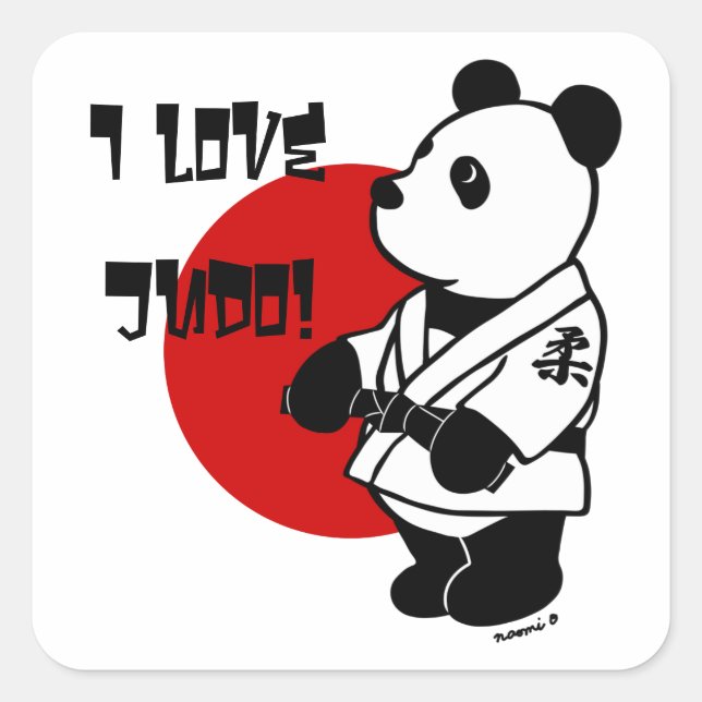 Personalisiert Judo Panda Cartoon Black Belt Squar Quadratischer Aufkleber (Vorderseite)