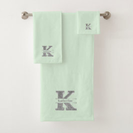 Personalisiert K Initial Silver Monogram Ihr Name Badhandtuch Set