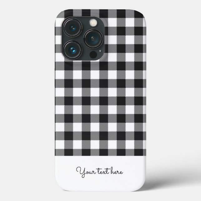 Personalisiert Kariert Gingham Schwarz-weiß Monogr Case-Mate iPhone Hülle (Rückseite)