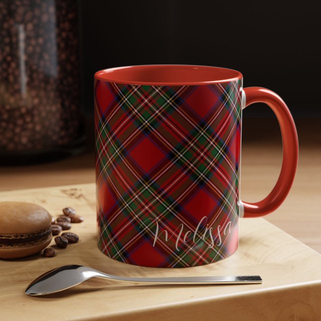 Personalisiert Kariert Red Green Clan Stewart Tart Tasse (Rustic Plaid Stewart Tartan 11oz Coffee Mug)