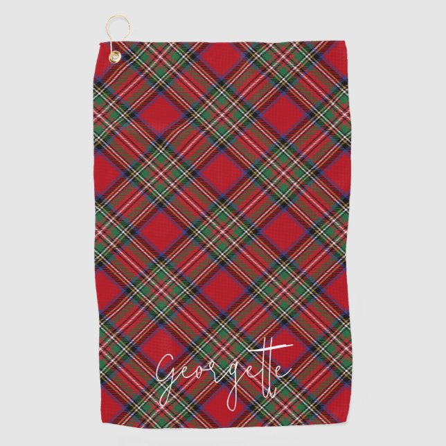 Personalisiert Kariert Red Green Rustic Stewart Ta Golfhandtuch (Vorderseite)