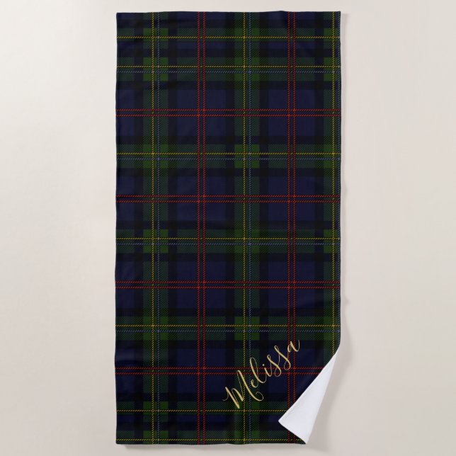 Personalisiert Karierte Monogram Clan Malcolm Tart Strandtuch (Vorderseite)
