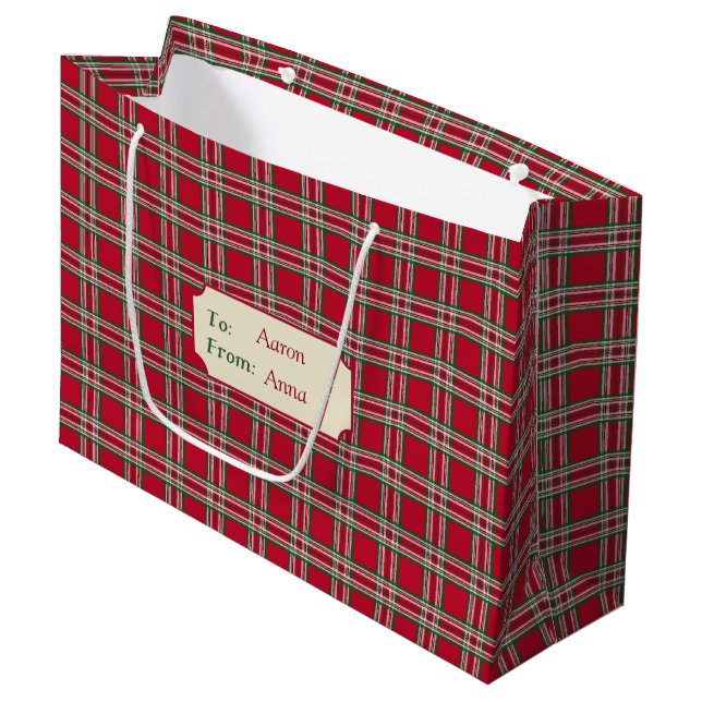 Personalisiert Karierte Weihnachtsgeschenktasche Große Geschenktüte (Vorderseite Schrägansicht)