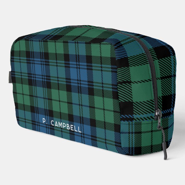 Personalisiert Karierter Campbell Green Blue Tarta Waschbeutel (Rechte Ecke)