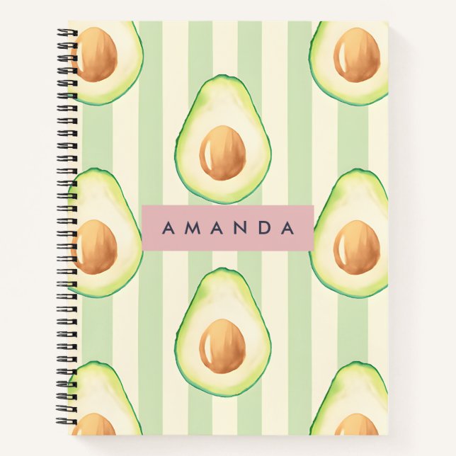 Personalisiert Kawaii Avocado Pattern Notizbuch (Vorderseite)