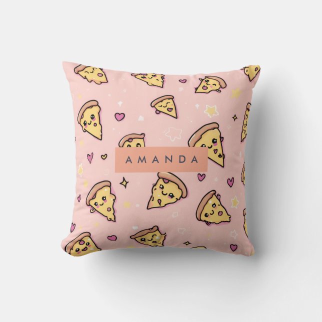 Personalisiert Kawaii Fun Pizza Slice Muster Kissen (Vorderseite)
