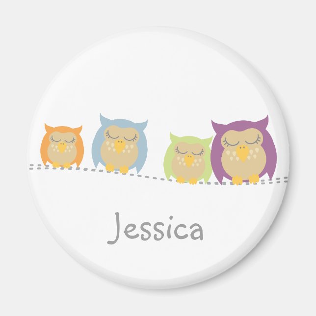 Personalisiert Kawaii Owls Magnet (Vorne)